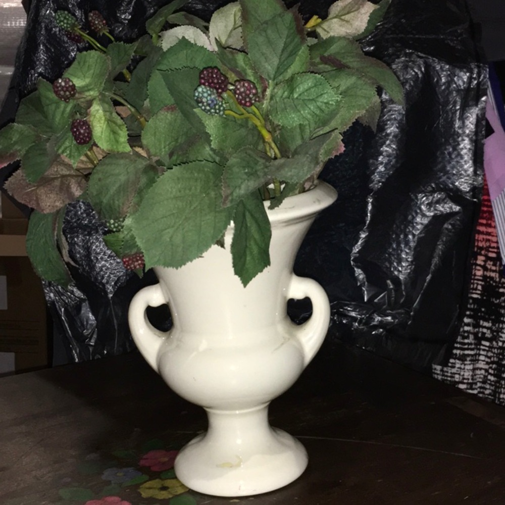 Classic Off-White Vase with Faux Greenery
